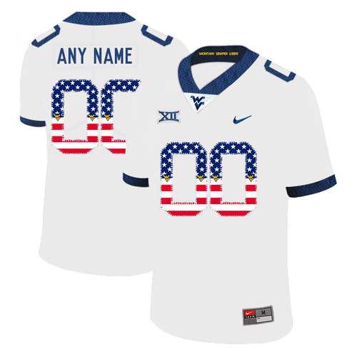 Men%27s West Virginia Mountaineers Customized White USA Flag College Football Jersey->customized ncaa jersey->Custom Jersey